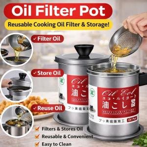 Kitchen Oil Filter Pot 1.4 Liter - Kitchen Accessory Designed For Oil Filtration And Daily Cooking Maintenance Routine